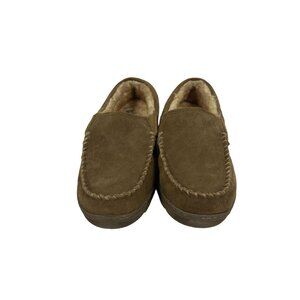 Eddie Bauer Mens Suede Moccasin Slippers XL (11-12) Faux Fur Lined Brown